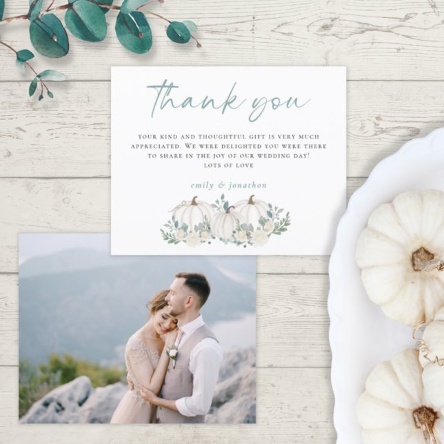 Budget White Pumpkins Photo Wedding Thank You (Creator Uploaded)