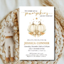 BUDGET White Pumpkins TWINS Baby Shower Invitation