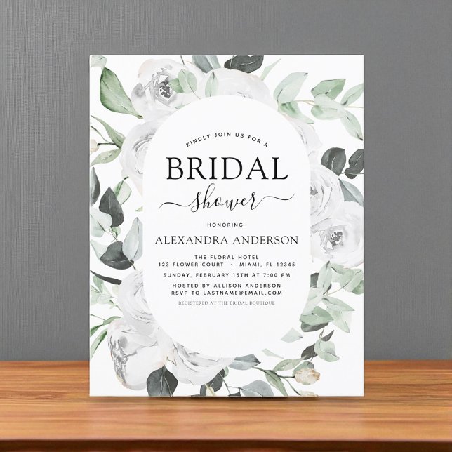 Budget White Rose Bridal Shower Floral Invitation (Creator Uploaded)