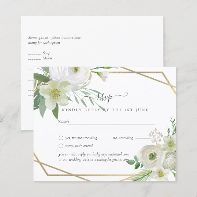 BUDGET White Rose Greenery Gold Wedding (Front/Back)