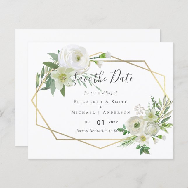 BUDGET White Rose Greenery Gold Wedding (Front/Back)