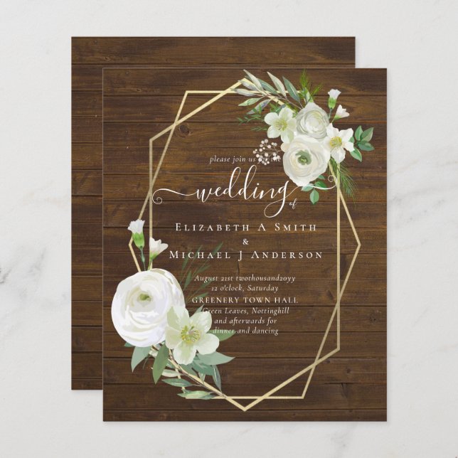 BUDGET White Rose Greenery Gold Wedding (Front/Back)