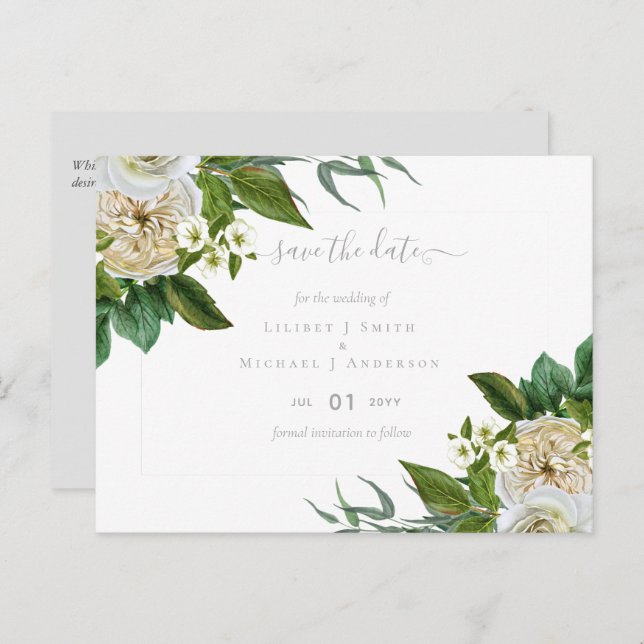 BUDGET White Roses Bouquet Floral Wedding Postcard (Front/Back)