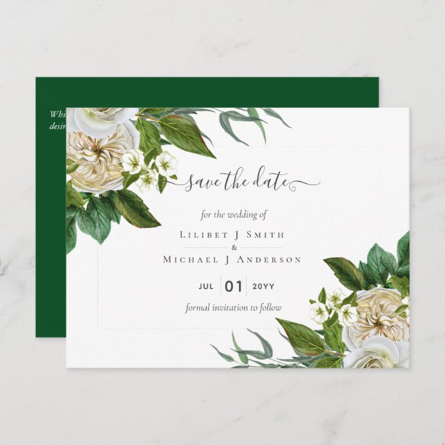 BUDGET White Roses Bouquet Floral Wedding Postcard (Front/Back)