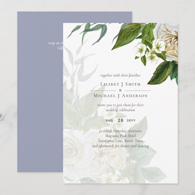 Budget White Roses Dusty Blue Wedding (Front/Back)