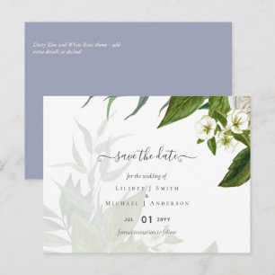 Budget White Roses Dusty Blue Wedding Postcard