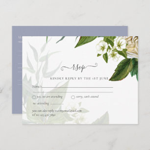 Budget White Roses Dusty Blue Wedding Postcard