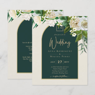 BUDGET White Roses Forest Green Winter Wedding INV