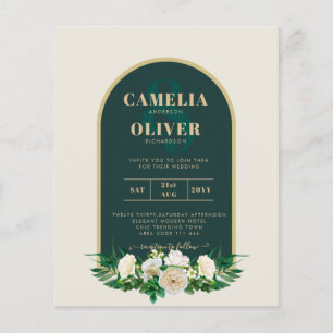 BUDGET White Roses Forest Green Winter Wedding INV Flyer