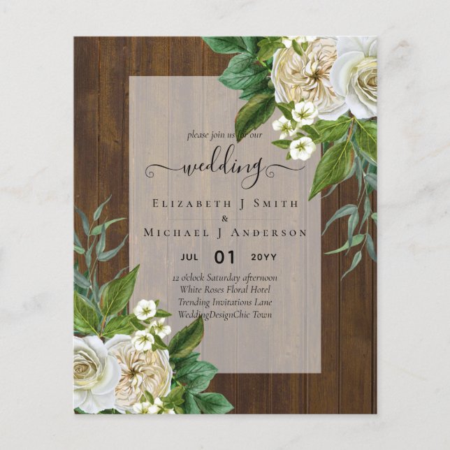 BUDGET WHITE ROSES Invitations WEDDING CHIC Flyer (Front)