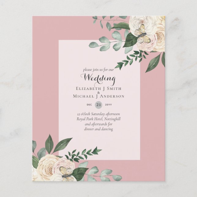 BUDGET White Roses Wedding Invitations Cheapest Flyer (Front)