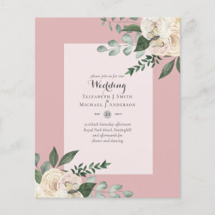 BUDGET White Roses Wedding Invitations Cheapest Flyer