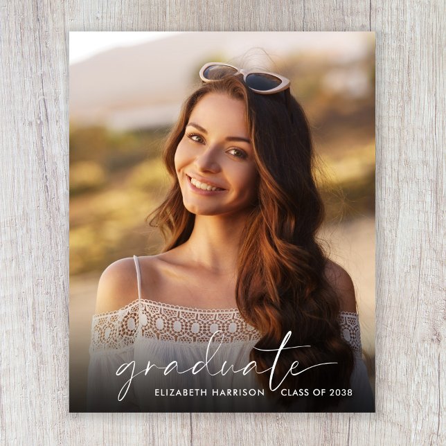 Budget White Script Photo Graduation Announcement (Creator Uploaded)