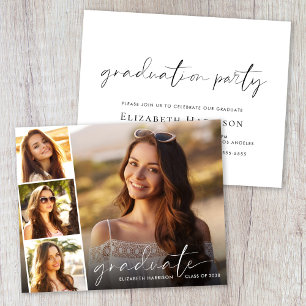 Budget White Script Photo Graduation Party Invite
