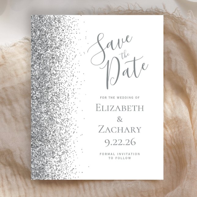 Budget White Silver Save the Date Card (Creator Uploaded)
