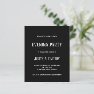 Budget White Text Black Evening Party Invitation