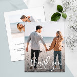 Budget White Text Wedding Photo Thank You Flyer<br><div class="desc">Small 4.5" x 5.6" affordable thin paper features your photo, the words Thank You, your names and wedding date in chic lettering with your thank you note on the back. 80 lb paper and your choice of 3 sizes. **NO ENVELOPES INCLUDED. Be sure to double-check your order before adding it...</div>