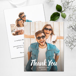 Budget White Text Wedding Photo Thank You Note
