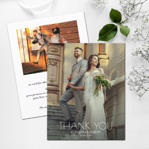 Budget White Text Wedding Photo Thank You Note