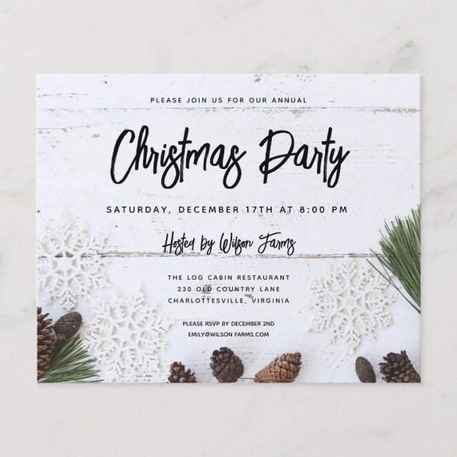 Budget White Wood Christmas Party Invitation Flyer (Front)