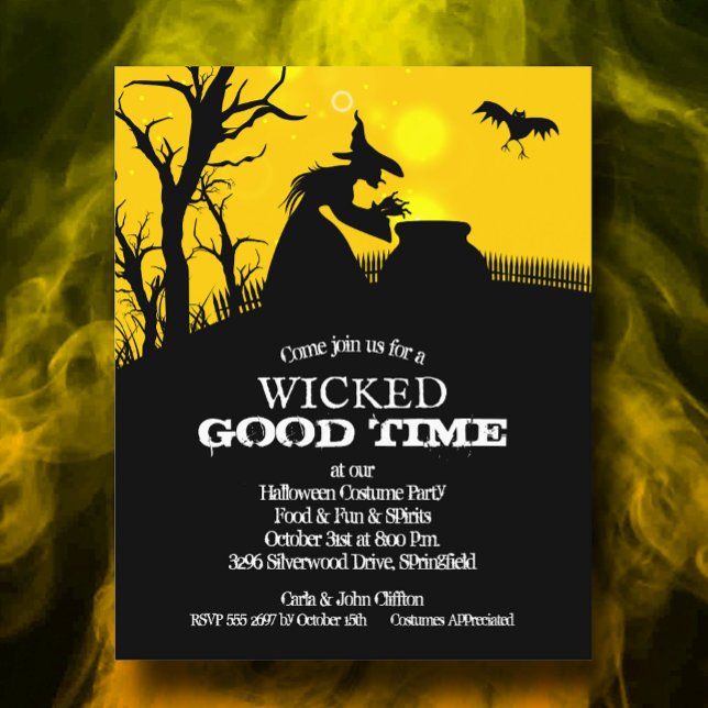 Budget Wicked Witch Silhouette Halloween Invites (Budget Wicked Witch Silhouette Halloween Invitations on value 110 lb  paper)