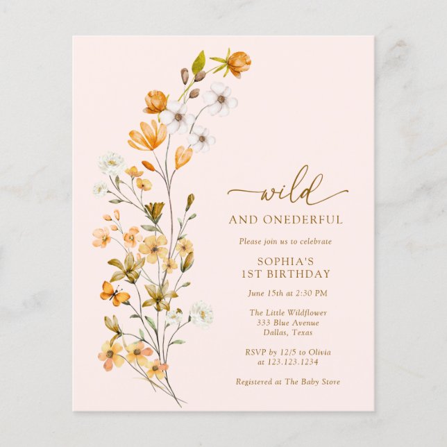 BUDGET Wild and Onederful 1st Birthday Invitation Flyer (Front)