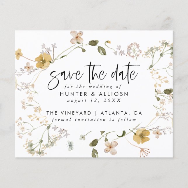Budget Wild Flower Save the Date Flyer (Front)
