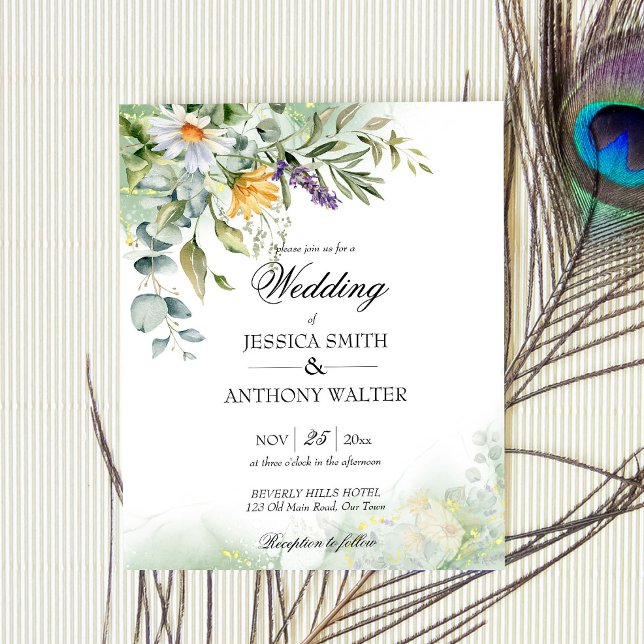 Budget wild flowers greenery floral wedding invite (Creator Uploaded)