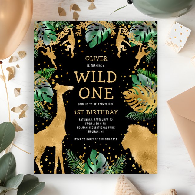 Budget Wild One 1st Birthday Black Invitation (Creator Uploaded)