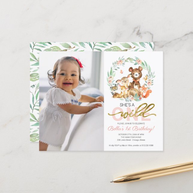 Budget  Wild One Birthday Invitations With Photo (Front/Back In Situ)