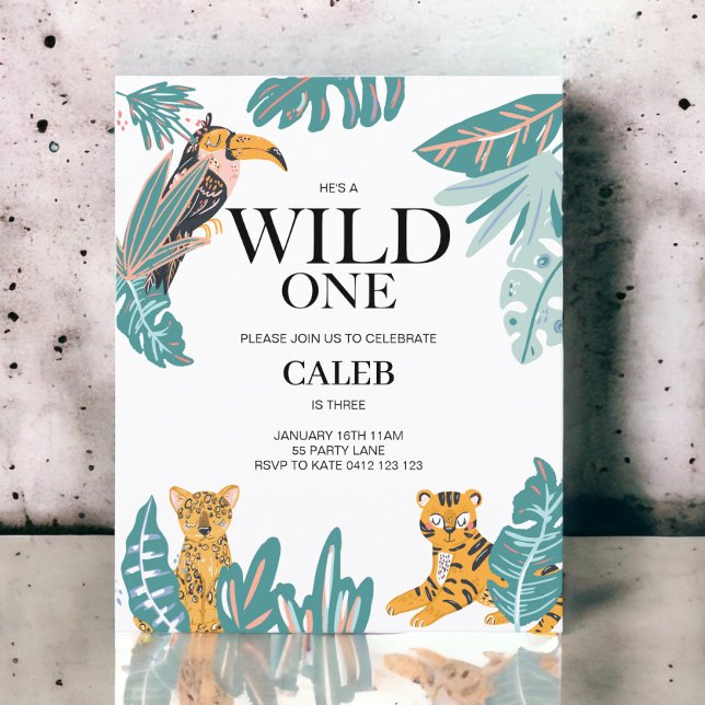 BUDGET Wild One Cute Jungle Theme First Invitation (Creator Uploaded)