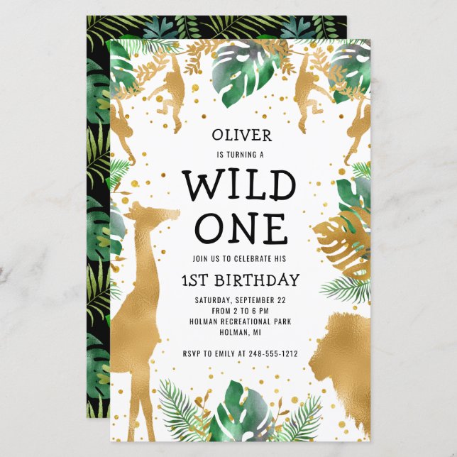 Budget Wild One Safari 1st Birthday Invitation (Front/Back)