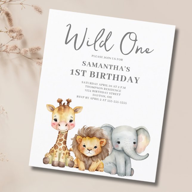 Budget Wild One Safari 1st Birthday Invitation (Creator Uploaded)