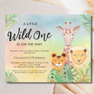 Budget Wild One Safari Animals Baby Shower Invite