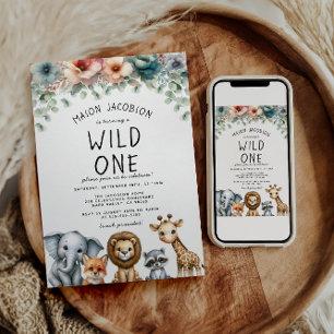 Budget Wild One Safari Animals Boy Birthday Party Invitation