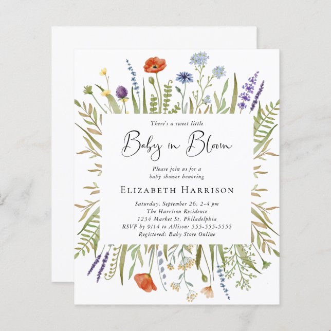Budget Wildflower Baby Shower Invitation (Front/Back)