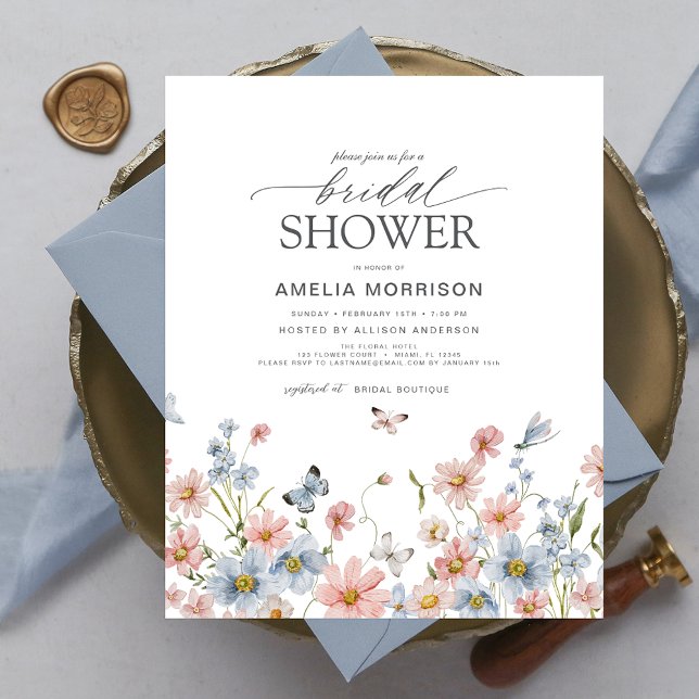 Budget Wildflower Blue Bridal Shower Invitation (Creator Uploaded)