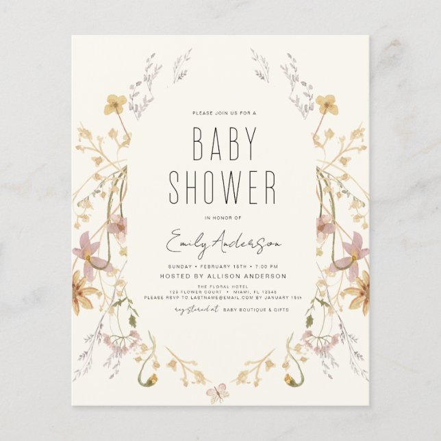 Budget Wildflower Boho Baby Shower Elegant Modern (Front)