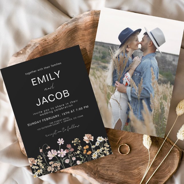 Budget Wildflower Boho Photo Black Wedding Flyer (Creator Uploaded)