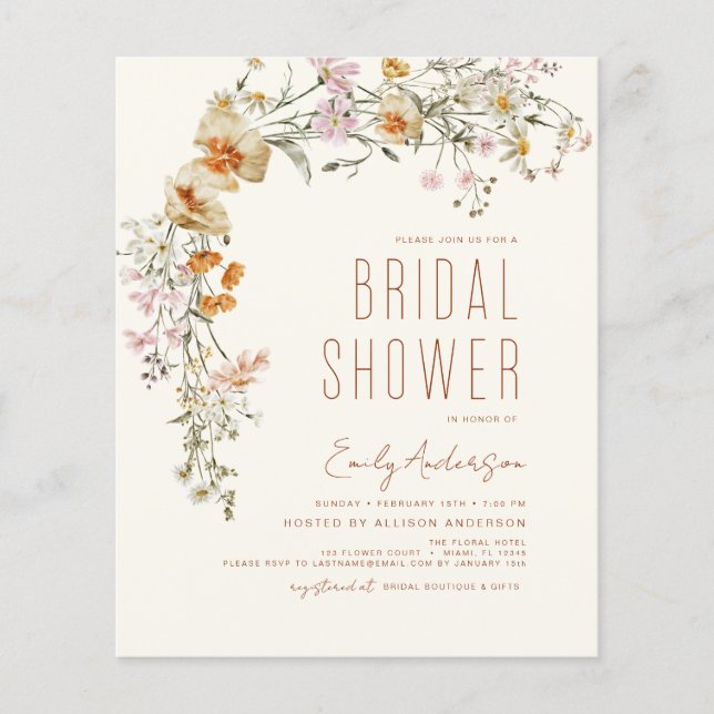 Budget Wildflower Bridal Shower Boho Flyer (Front)