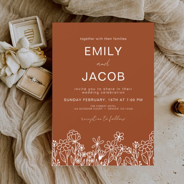 Budget Wildflower Burnt Orange Botanical Wedding Flyer (Creator Uploaded)
