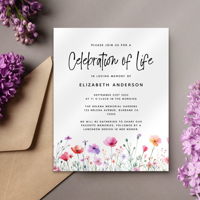 BUDGET Wildflower Celebration of Life Invitation (Creator Uploaded)