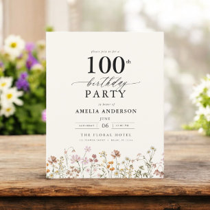 Budget Wildflower Floral 100th Birthday Invitation