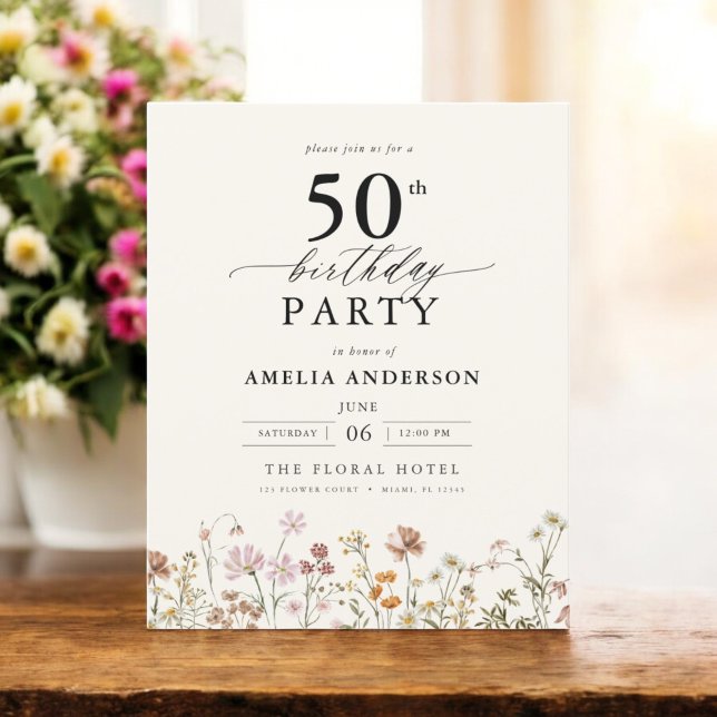 Budget Wildflower Floral 50th Birthday Invitation Flyer (Creator Uploaded)