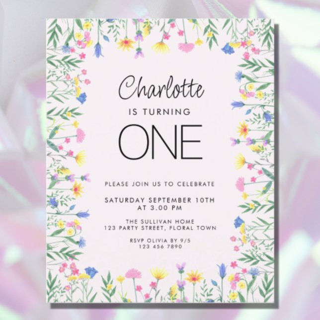 Budget Wildflower Girl's First Birthday Invitation (Creator Uploaded)