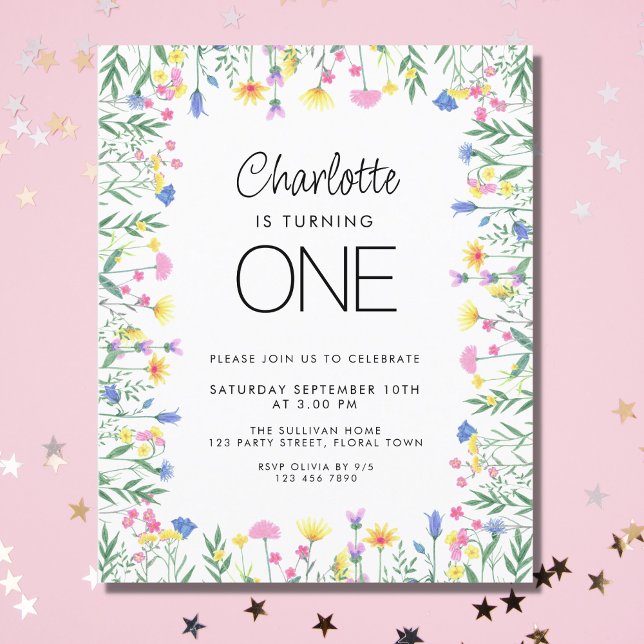 Budget Wildflower Girl's First Birthday Invitation (Creator Uploaded)