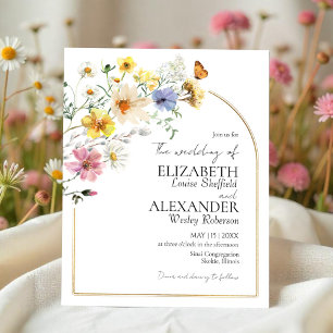 Budget Wildflower Gold   Boho Wedding Invitation