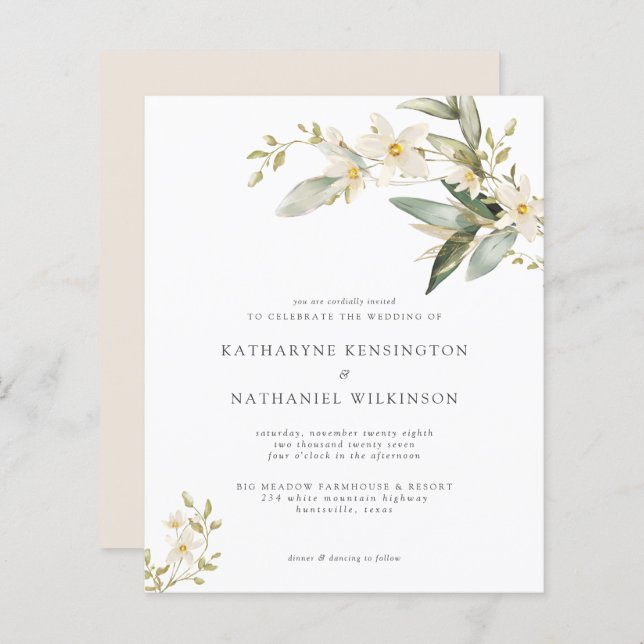 Budget Wildflower Greenery Wedding Invitation (Front/Back)
