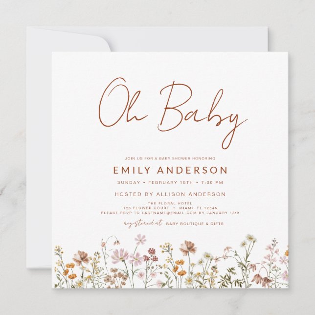 Budget Wildflower Oh Baby Shower Floral Invitation (Front)