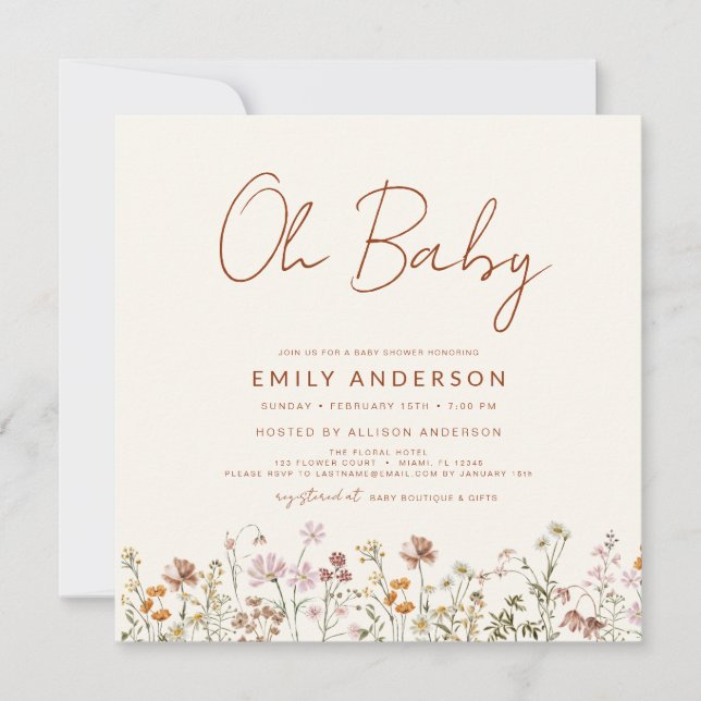 Budget Wildflower Oh Baby Shower Floral Invitation (Front)